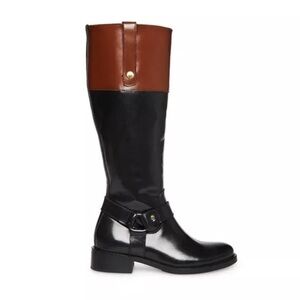 Steve Madden Equestrian Chalet Leather Brown Black Knee High Boots